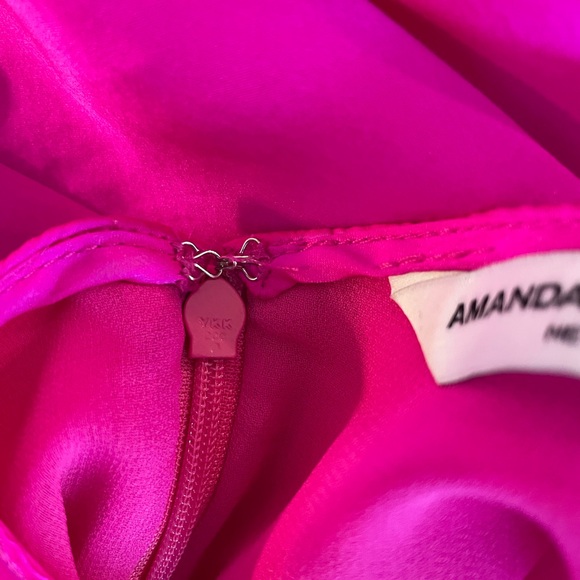 Amanda Uprichard 100% Silk Lunaria Feather-Trim Halter Dress, Small, Hot Pink - Picture 5 of 11